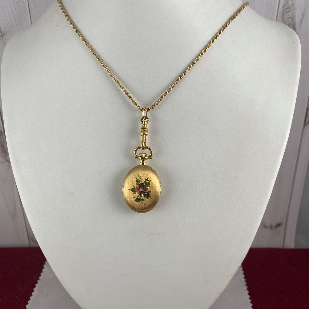 Vintage Fabulous Swiss Made Bucherer Pendant Watch Beautiful Pansy Flower